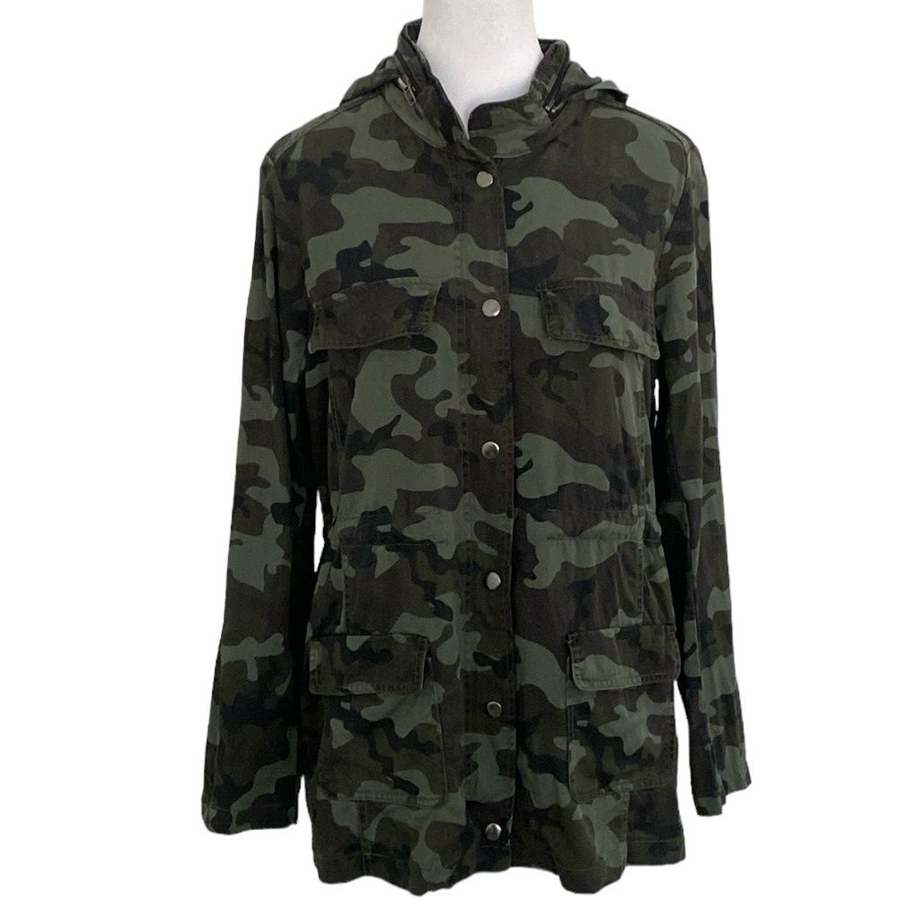 DEAR JOHN ANTHROPOLOGIE MILITARY CAMO HOODED JACKET SMALL